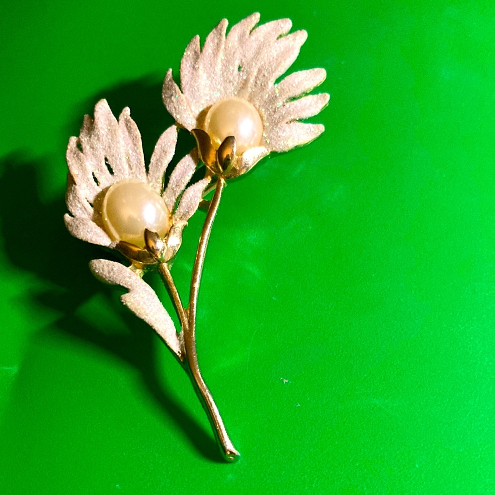 Vintage gold and white brooch